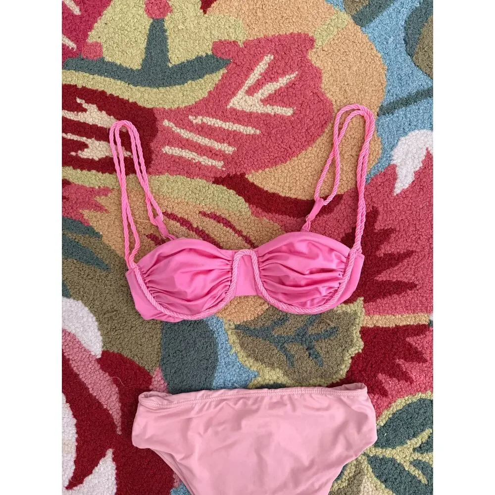 Baobab Lula Underwire Bikini Top Bubblegum Pink Rope Trim Ruched Size Small